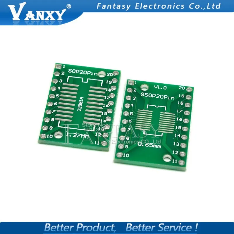 10PCS TSSOP20 SSOP20 SOP20 to DIP20 PCB Transfer Board DIP Pin Board Pitch Adapter