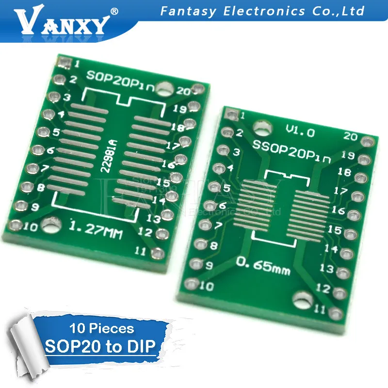 10PCS TSSOP20 SSOP20 SOP20 to DIP20 PCB Transfer Board DIP Pin Board Pitch Adapter