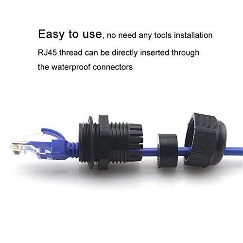 (2 Pack) Toptekits RJ45 Waterproof Connector IP67 Ethernet Network Cable Connector Double Head Outdoor LAN Coupler Adapter Female Cat5, 6,8P8C