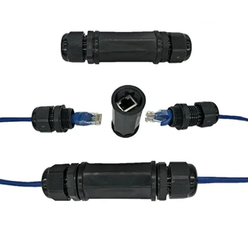 (2 Pack) Toptekits RJ45 Waterproof Connector IP67 Ethernet Network Cable Connector Double Head Outdoor LAN Coupler Adapter Female Cat5, 6,8P8C
