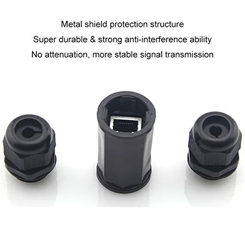 (2 Pack) Toptekits RJ45 Waterproof Connector IP67 Ethernet Network Cable Connector Double Head Outdoor LAN Coupler Adapter Female Cat5, 6,8P8C