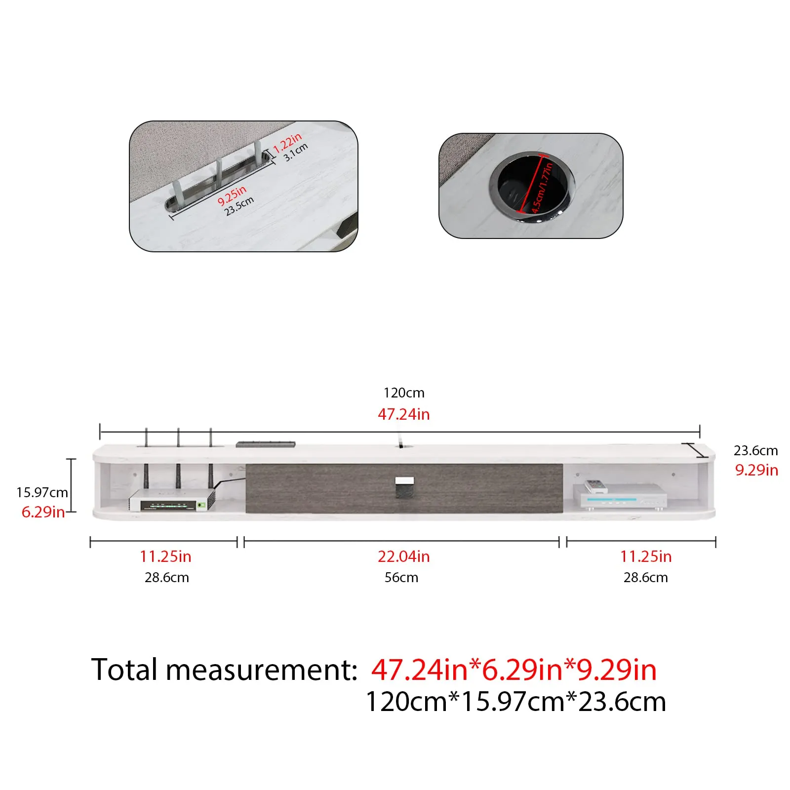 47" Eclan Floating TV Stand, Greyish White