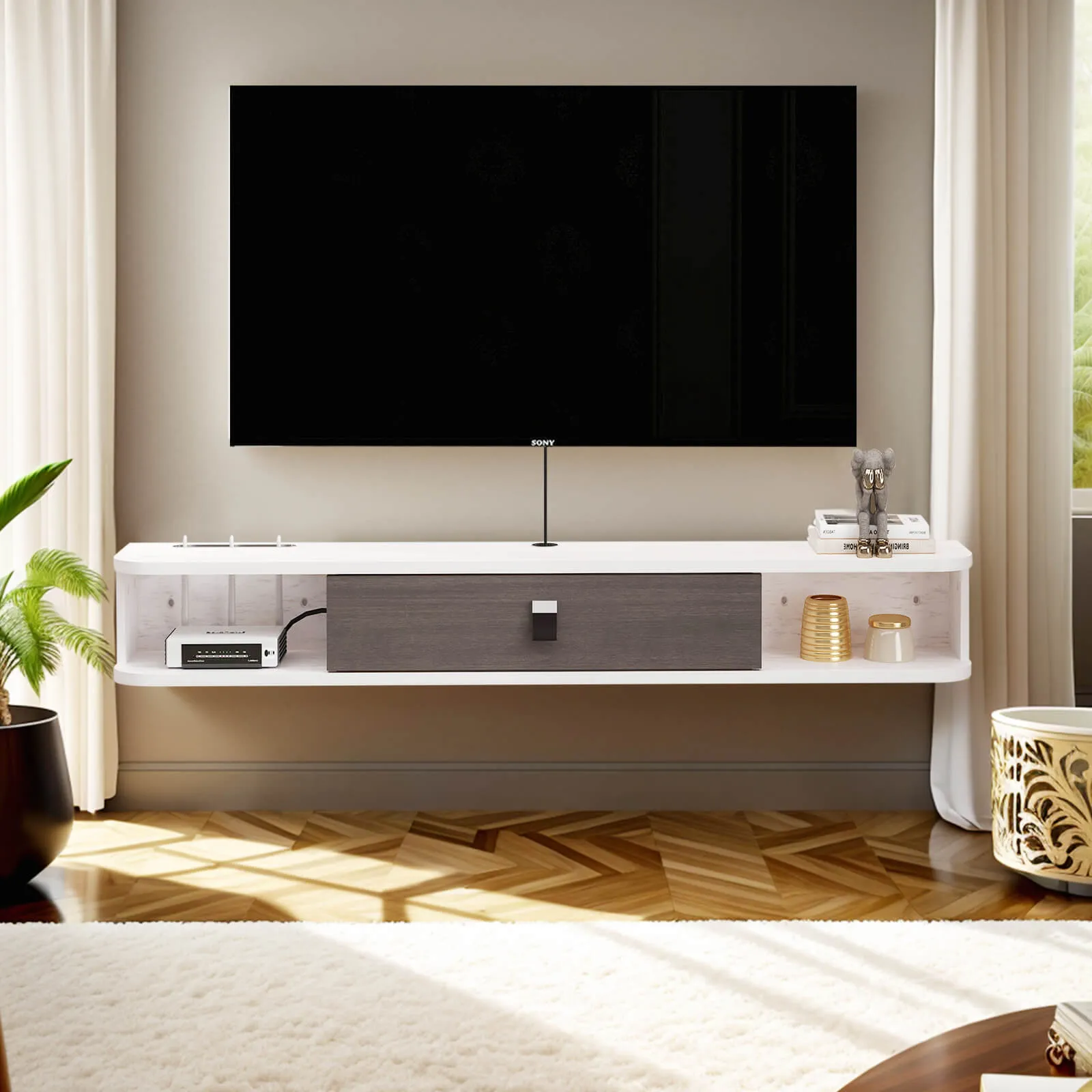 47" Eclan Floating TV Stand, Greyish White
