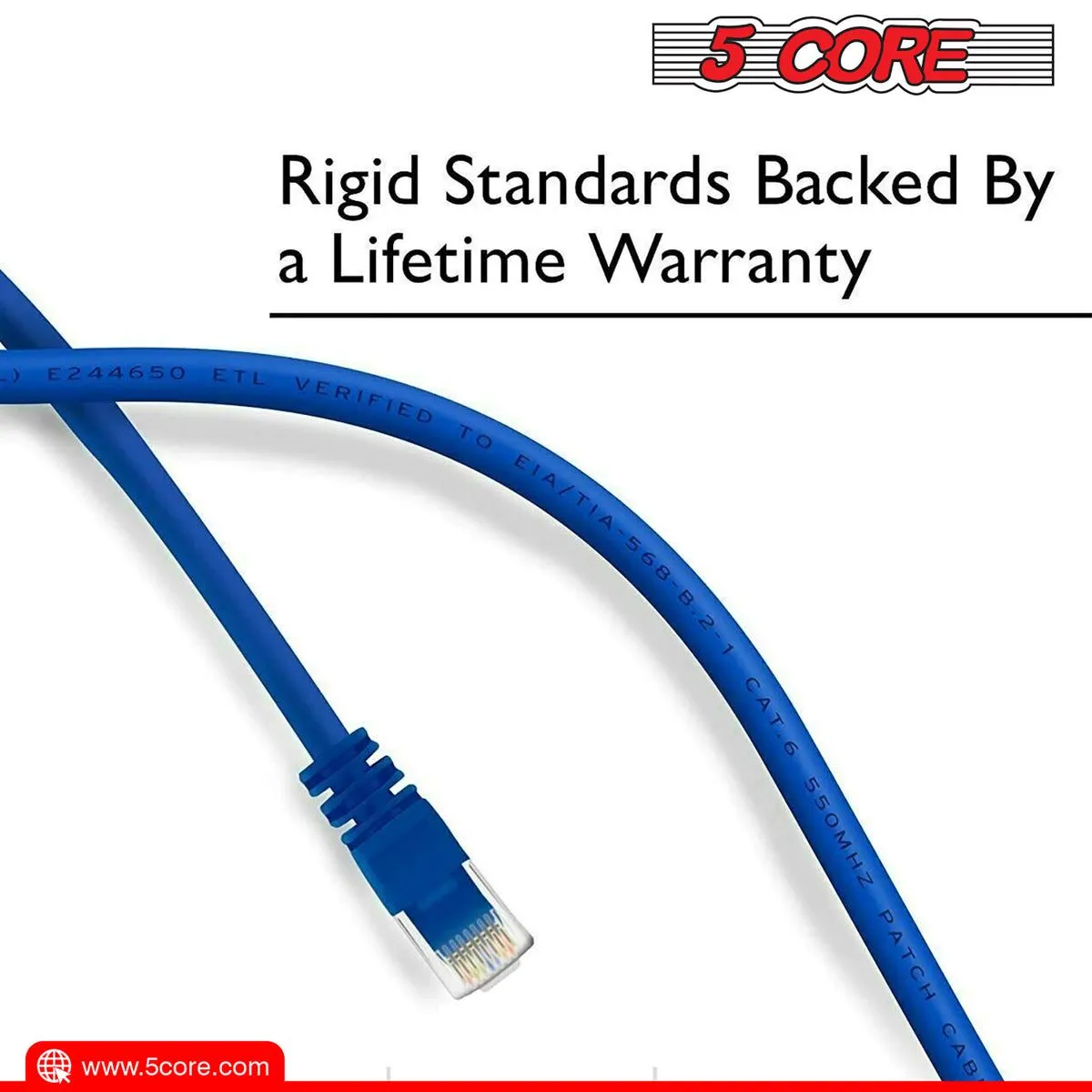 5 CORE Ethernet Cable 10 ft Long Cat 6 Computer Internet Patch Cord High Speed WiFi RJ45 for Gaming Indoor Outdoor Use - ET 10FT BLU