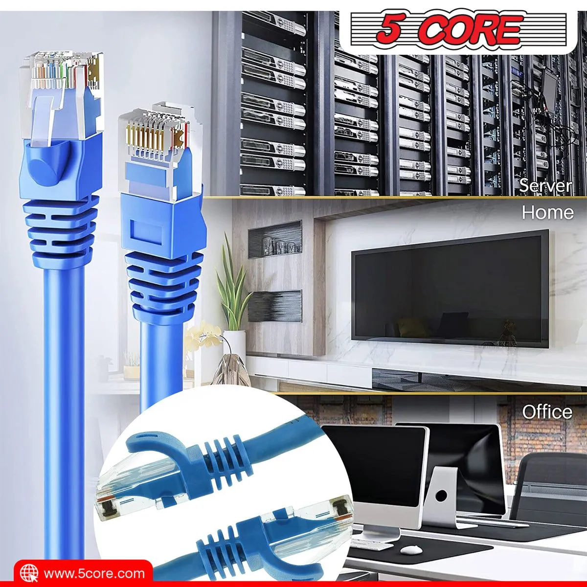 5 CORE Ethernet Cable 10 ft Long Cat 6 Computer Internet Patch Cord High Speed WiFi RJ45 for Gaming Indoor Outdoor Use - ET 10FT BLU