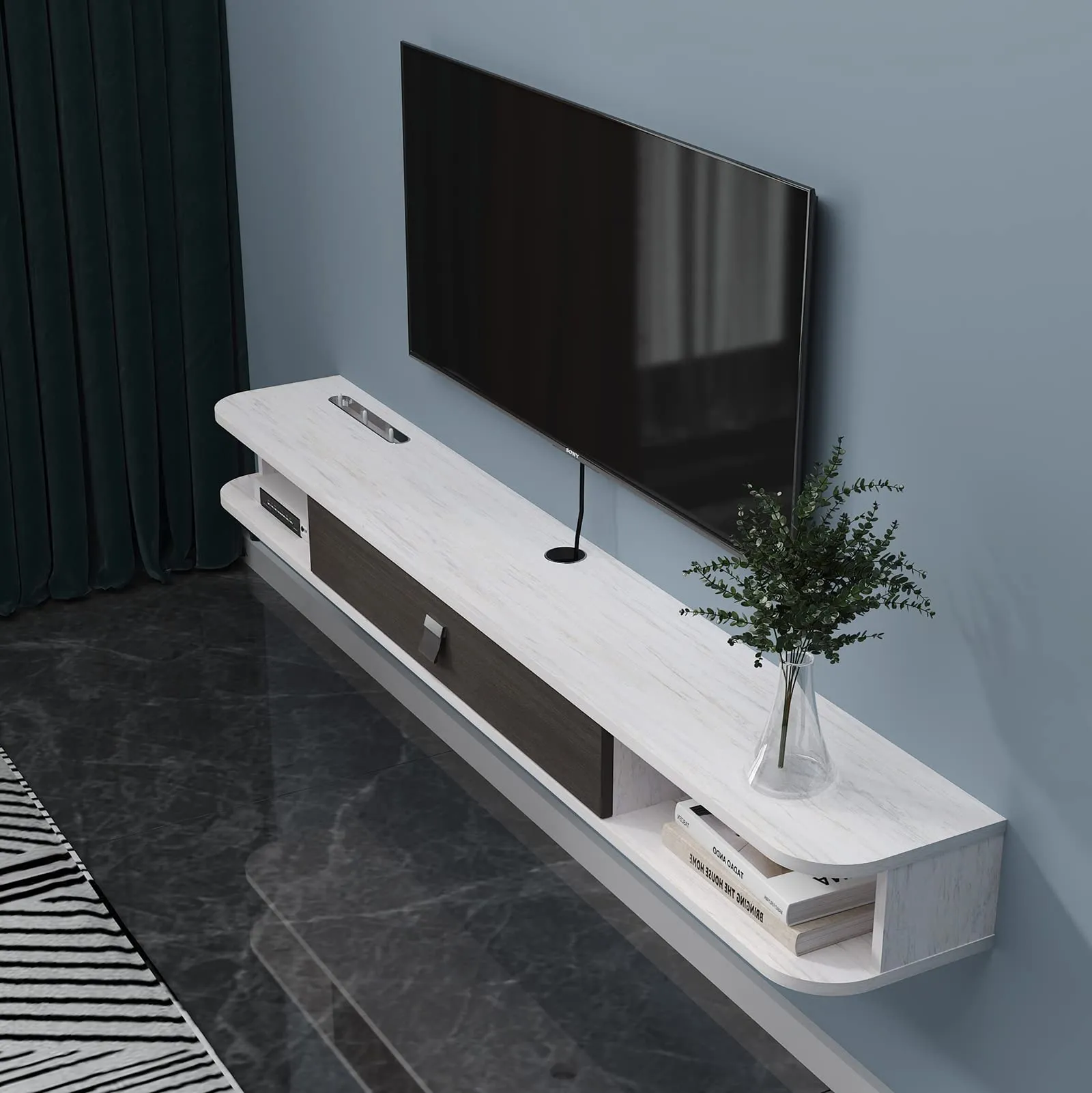 55" Eclan Floating TV Stand, Greyish White