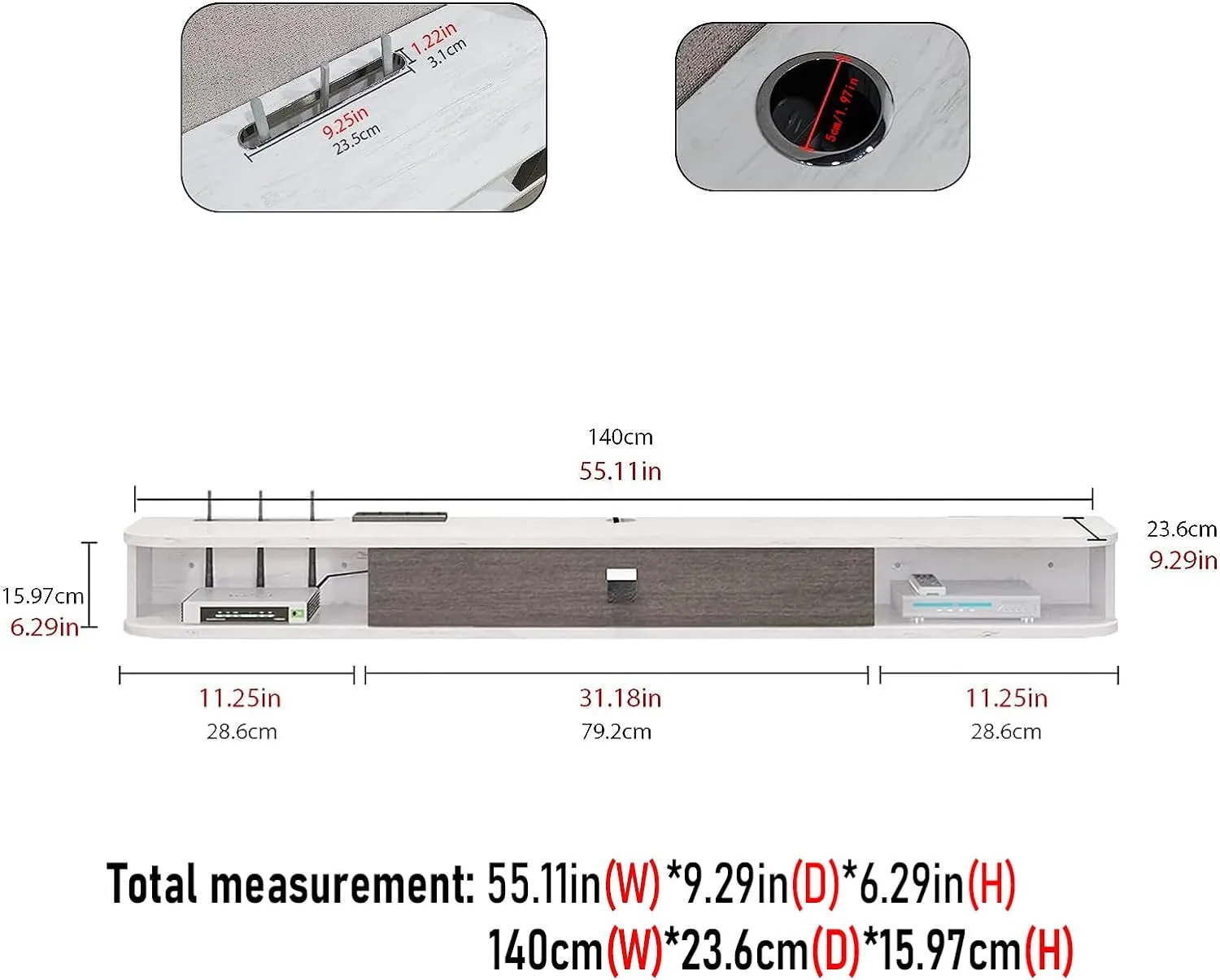 55" Eclan Floating TV Stand, Greyish White