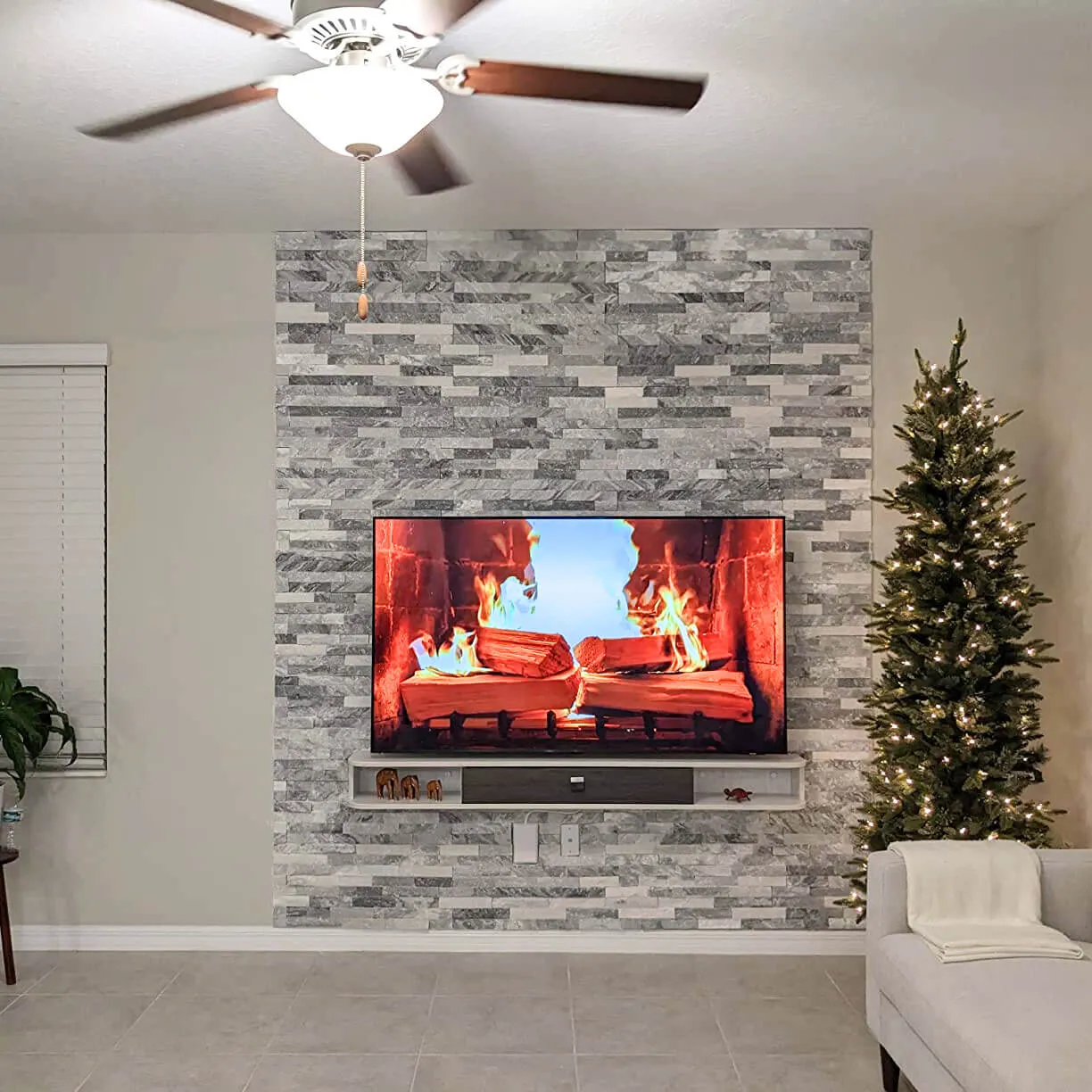 55" Eclan Floating TV Stand, Greyish White