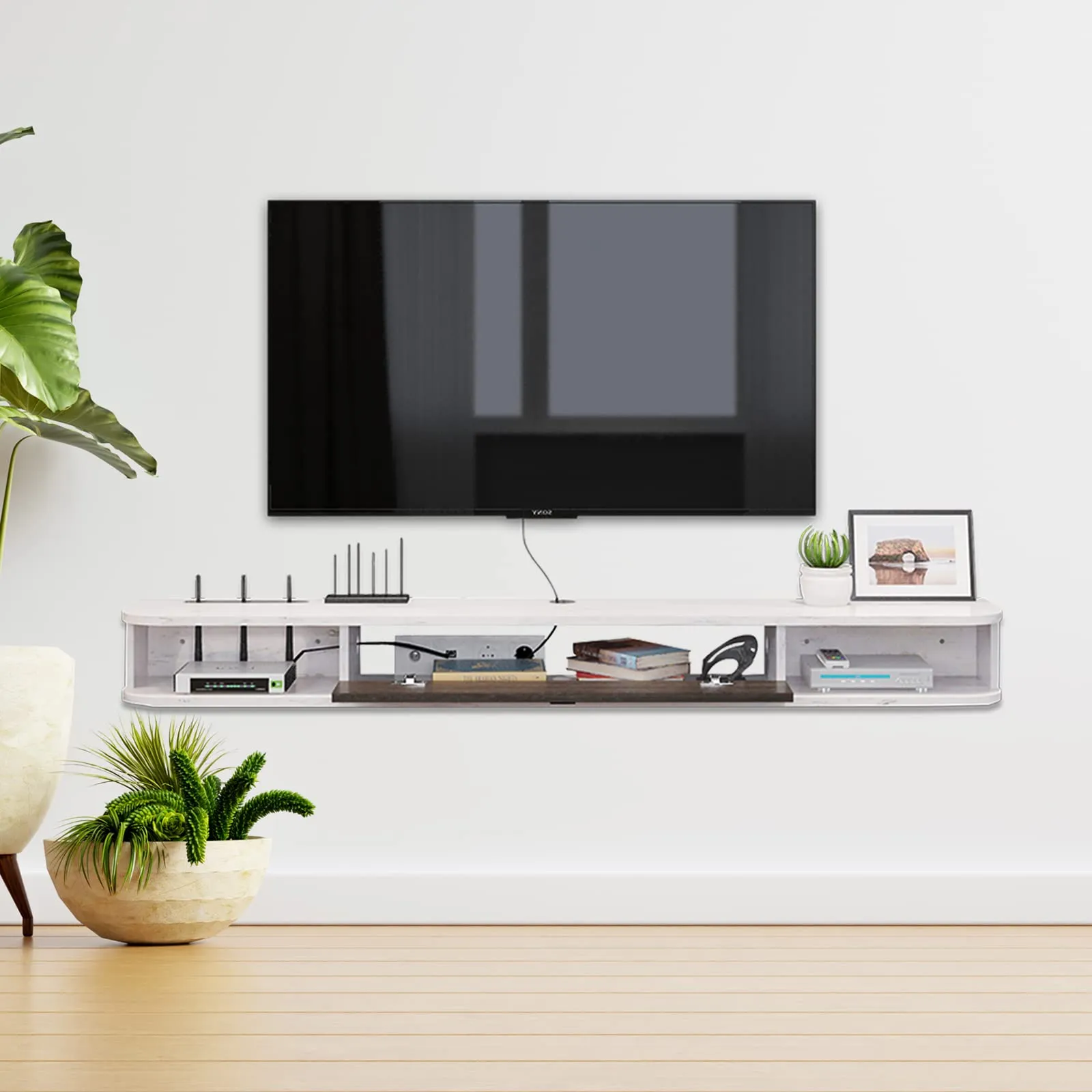 55" Eclan Floating TV Stand, Greyish White