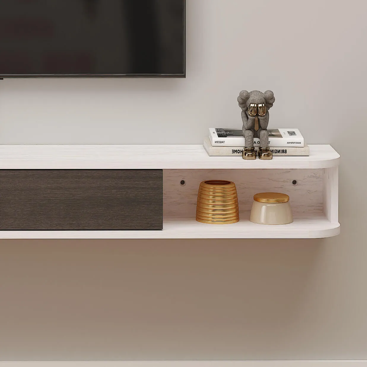 55" Eclan Floating TV Stand, Greyish White