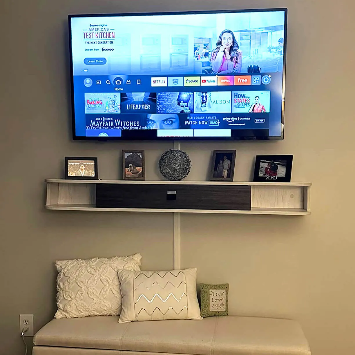 55" Eclan Floating TV Stand, Greyish White