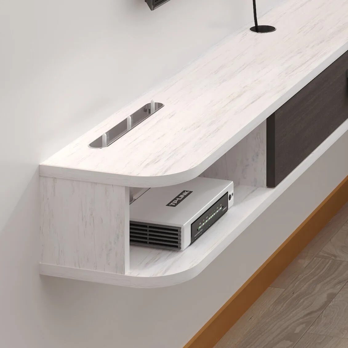 55" Eclan Floating TV Stand, Greyish White