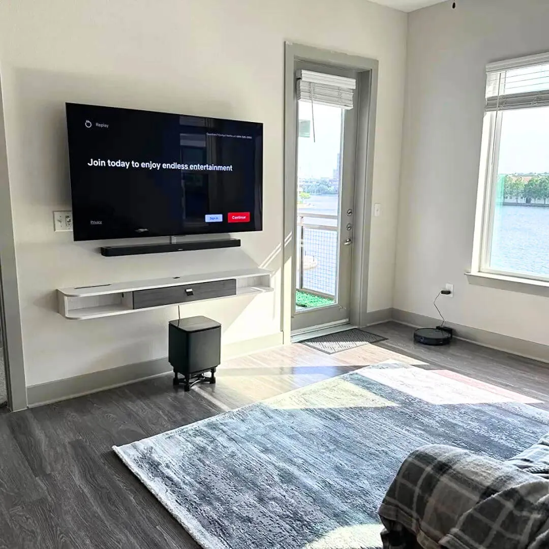 55" Eclan Floating TV Stand, Greyish White
