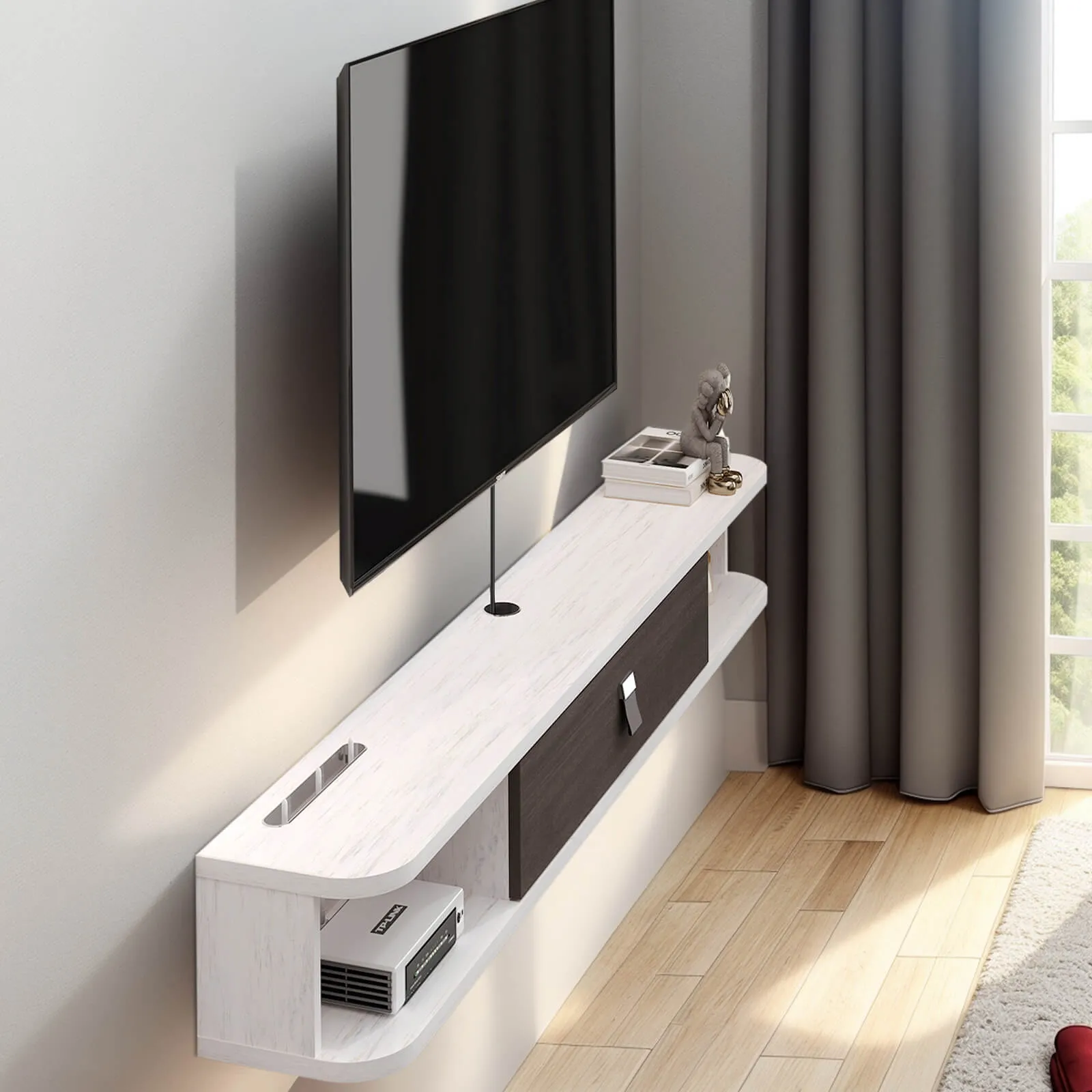 55" Eclan Floating TV Stand, Greyish White