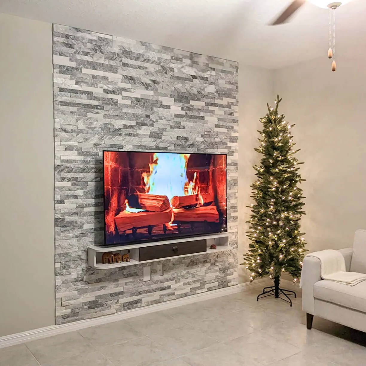 55" Eclan Floating TV Stand, Greyish White