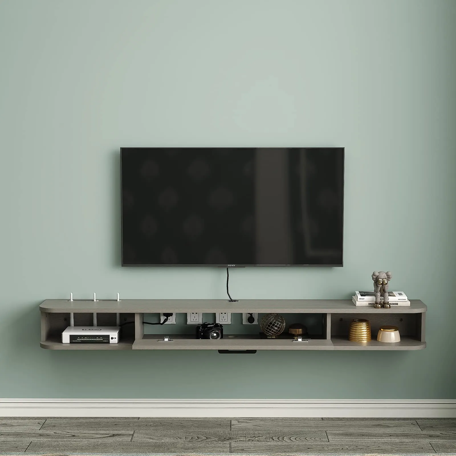 55" Eclan Floating TV Stand, Oak Grey