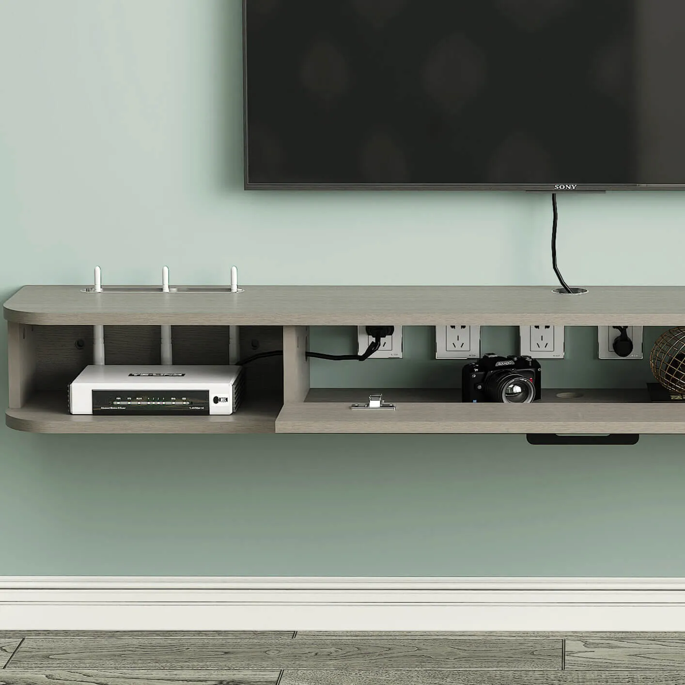 55" Eclan Floating TV Stand, Oak Grey