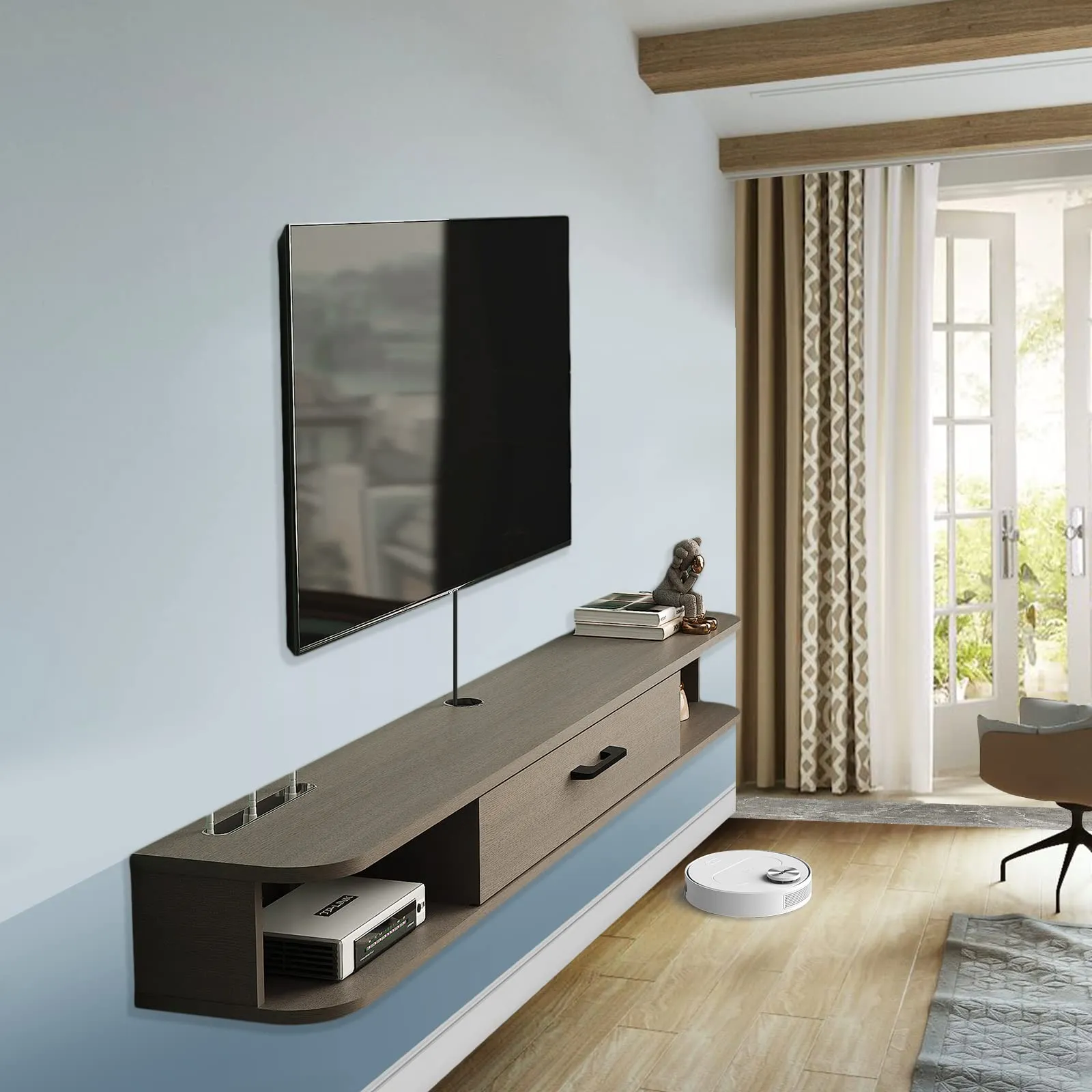 55" Eclan Floating TV Stand, Oak Grey