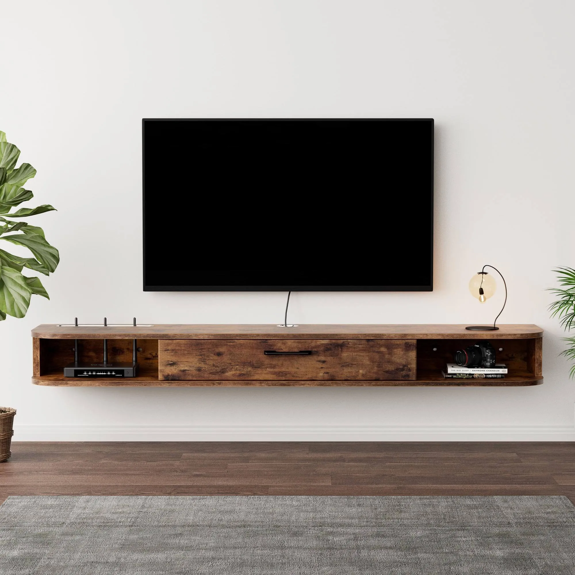 62.99" Eclan Rustic Brown Floating TV Stand