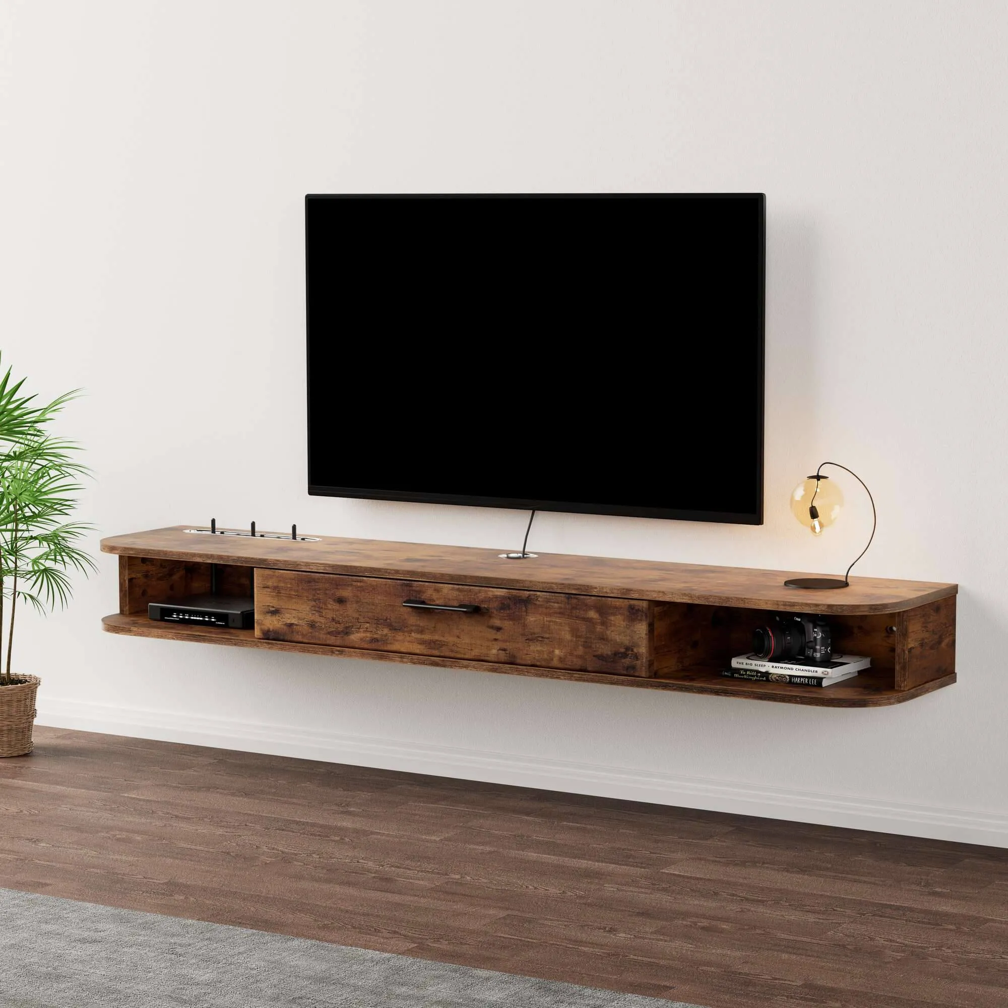 62.99" Eclan Rustic Brown Floating TV Stand