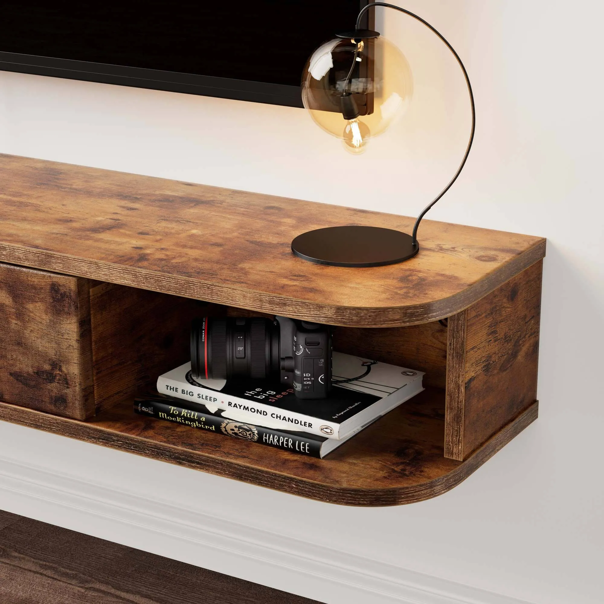 62.99" Eclan Rustic Brown Floating TV Stand