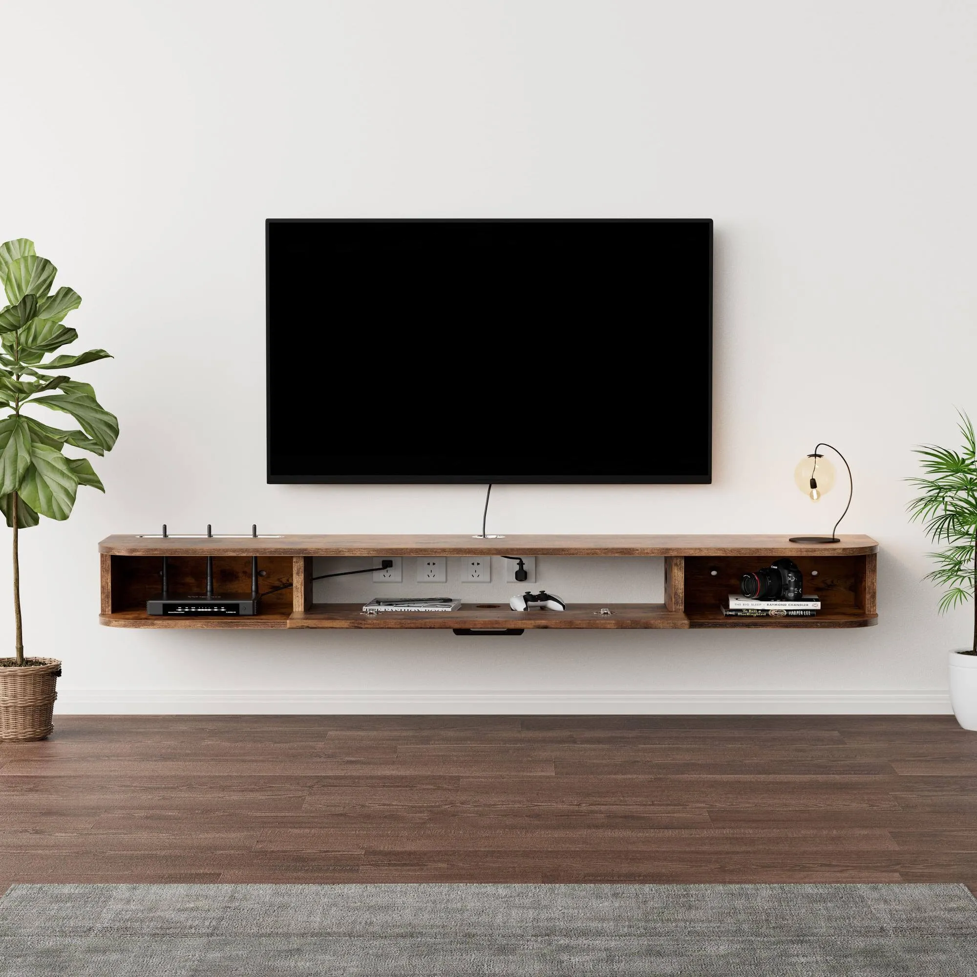 62.99" Eclan Rustic Brown Floating TV Stand
