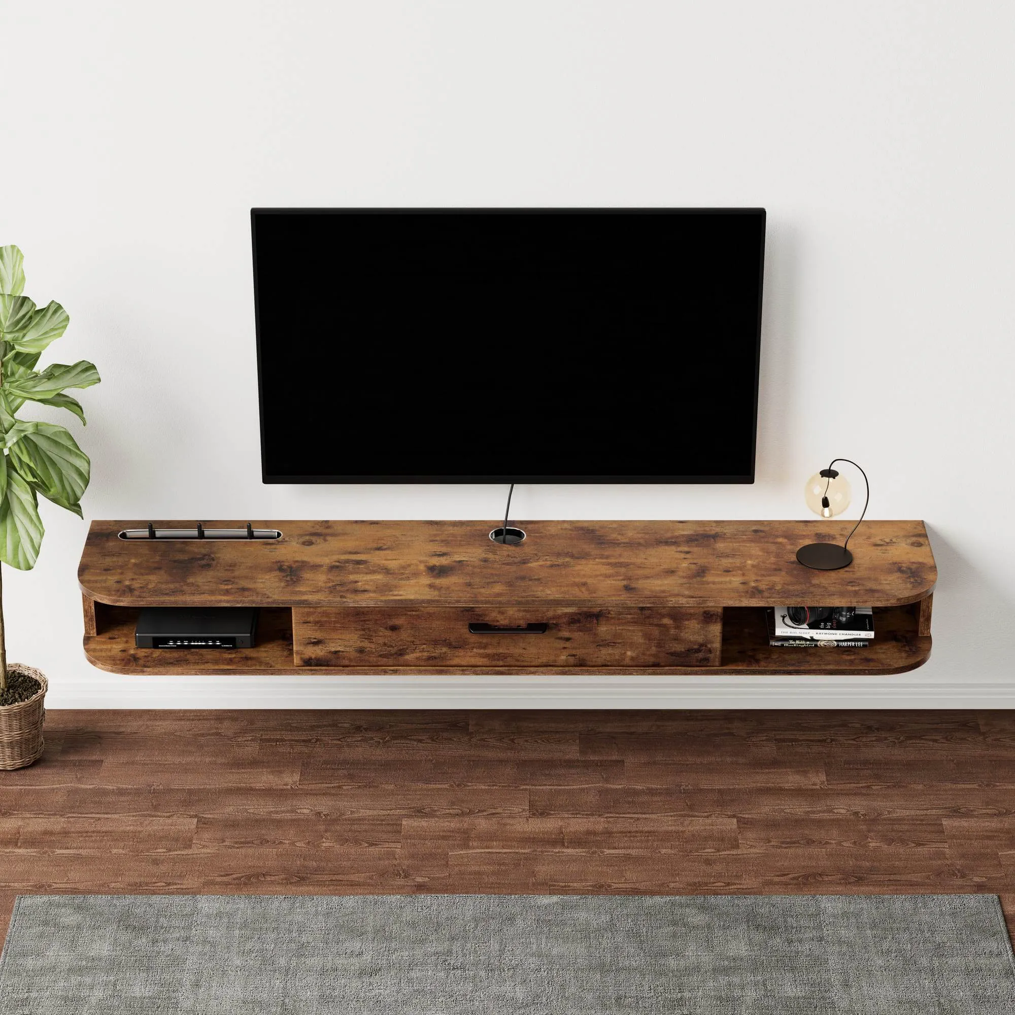 62.99" Eclan Rustic Brown Floating TV Stand