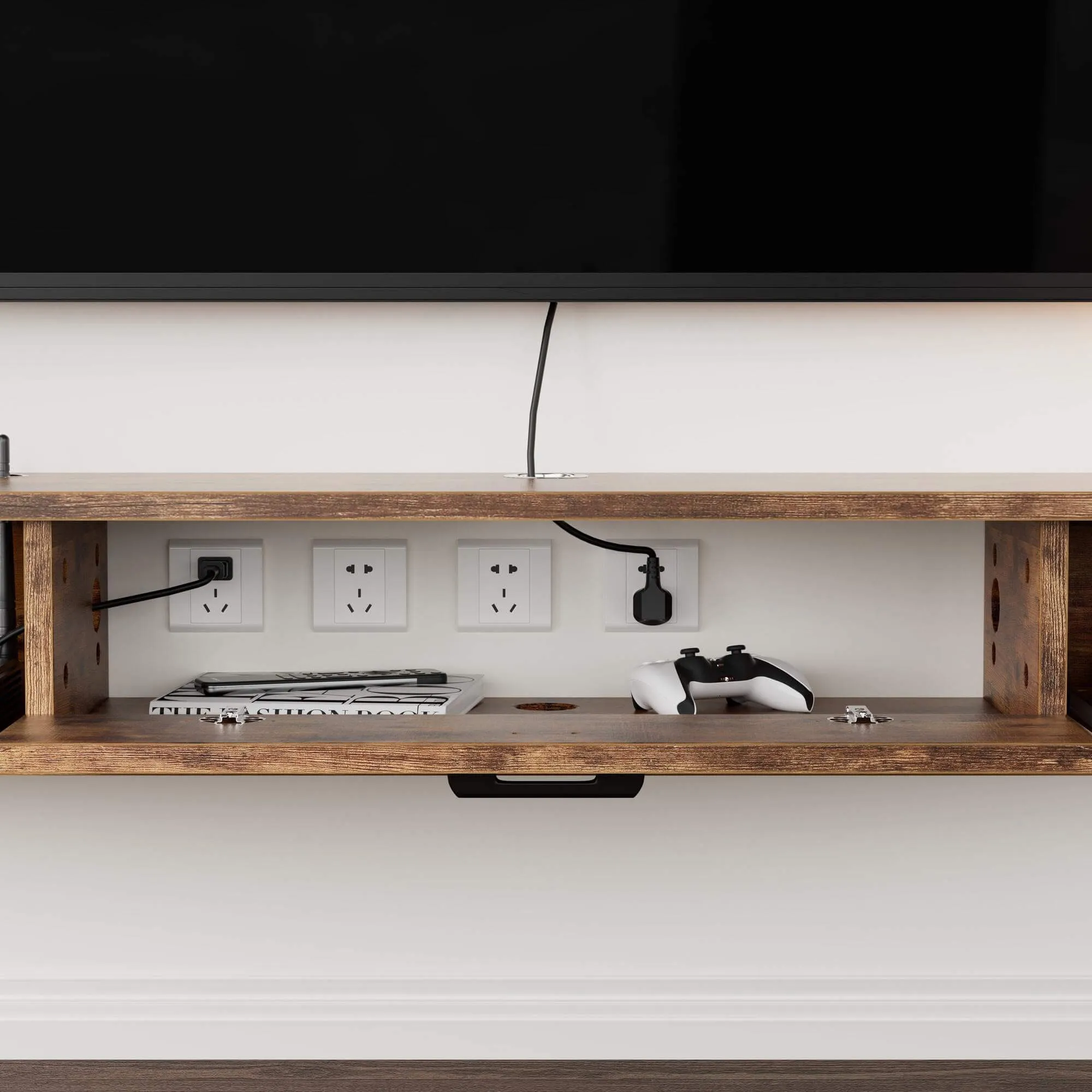 62.99" Eclan Rustic Brown Floating TV Stand