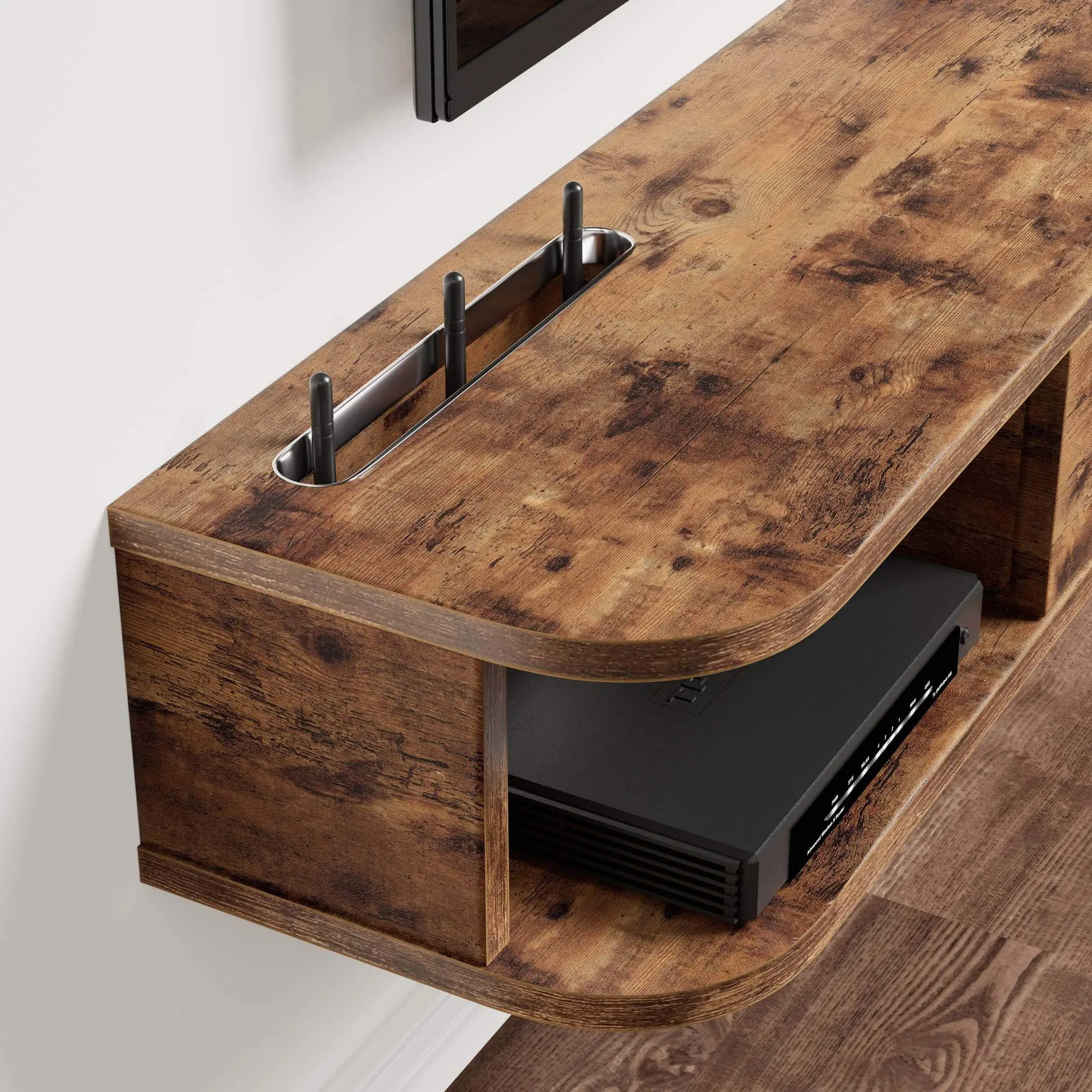 62.99" Eclan Rustic Brown Floating TV Stand