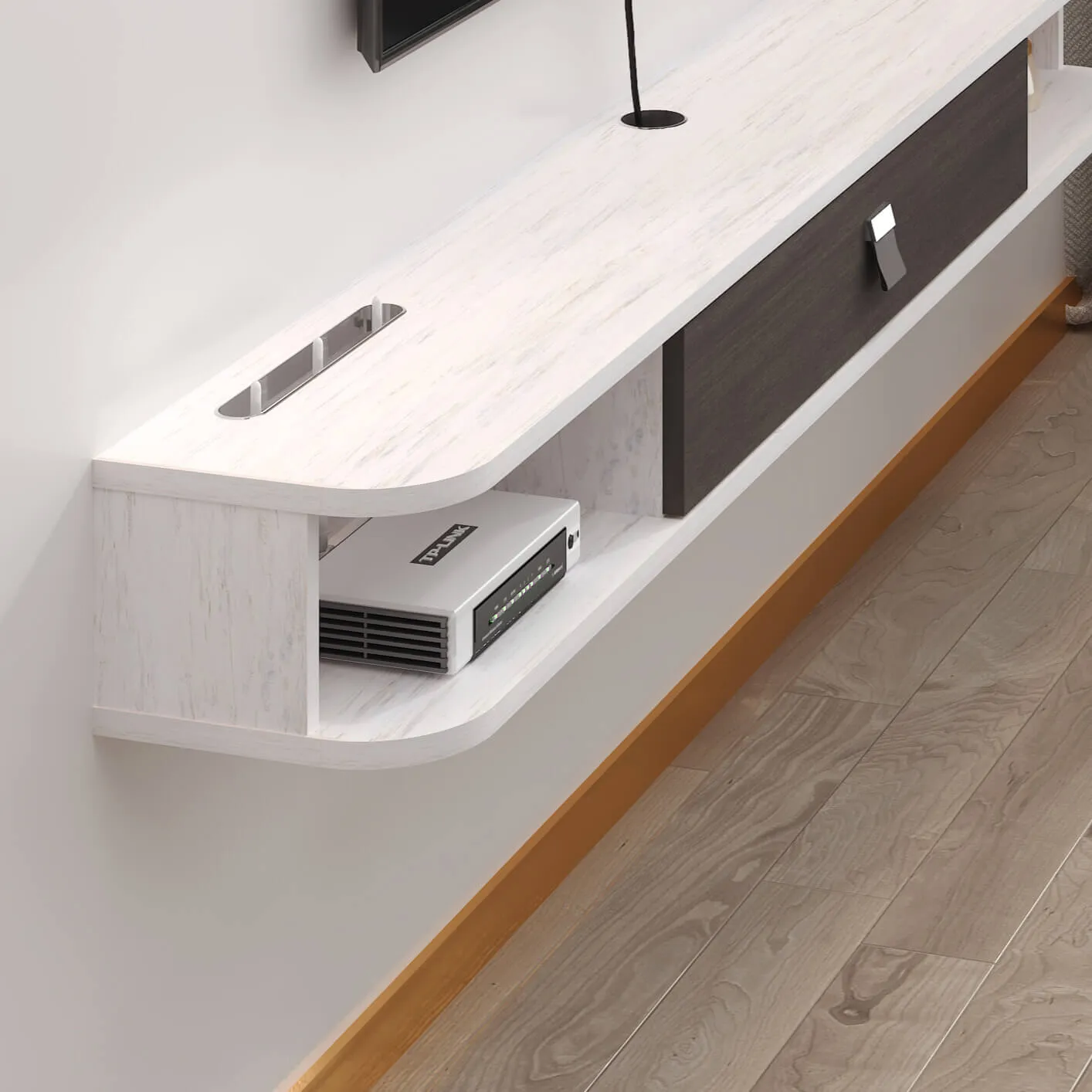 63" Eclan Floating TV Stand, Greyish White