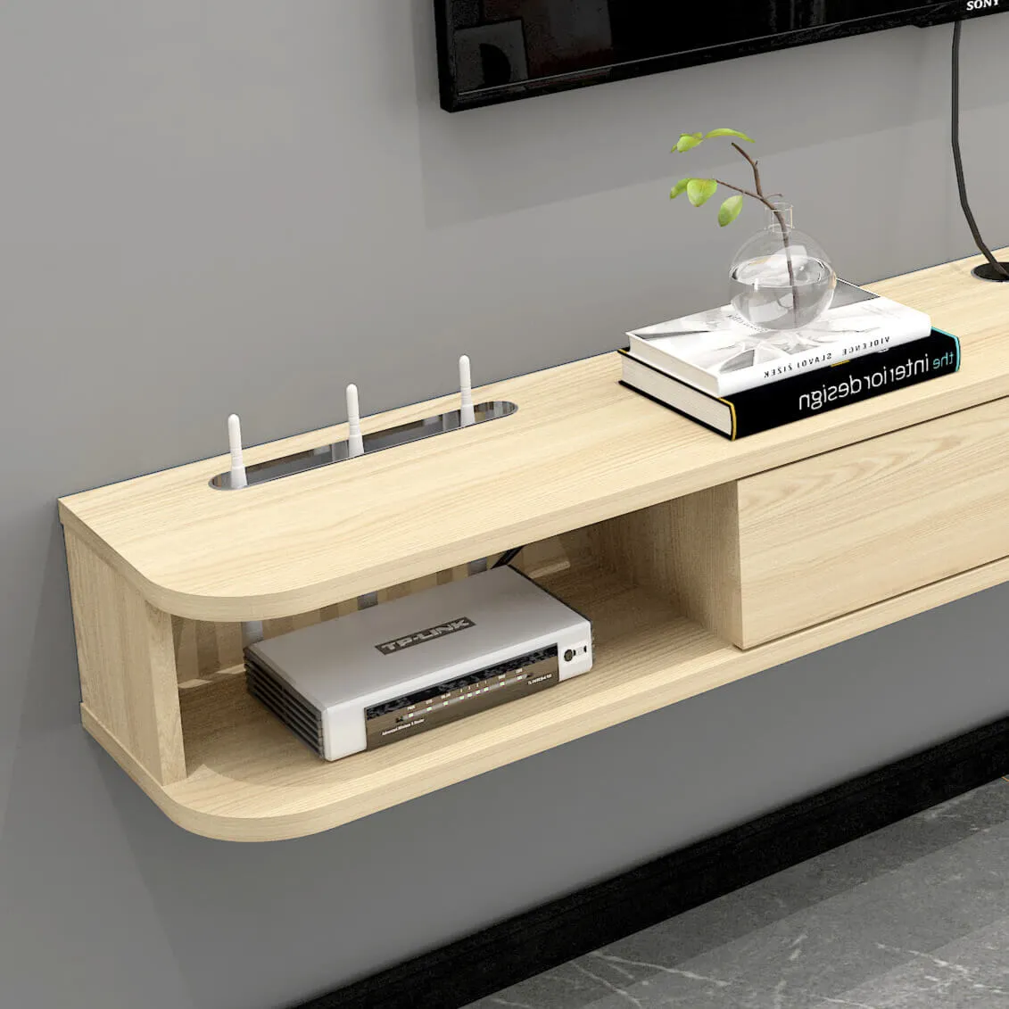 63" Pureza Floating TV Stand, Light Oak