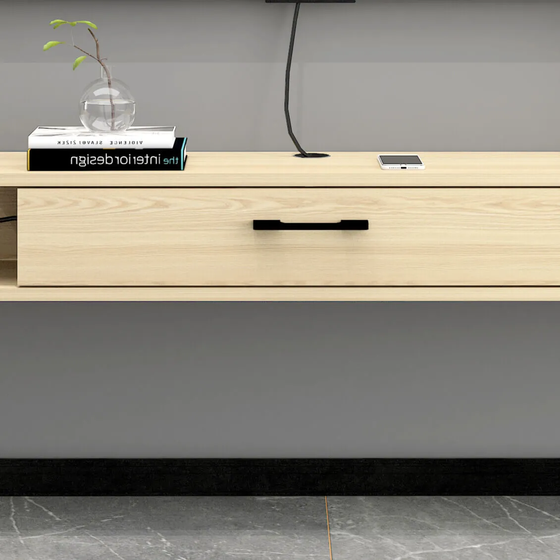 63" Pureza Floating TV Stand, Light Oak