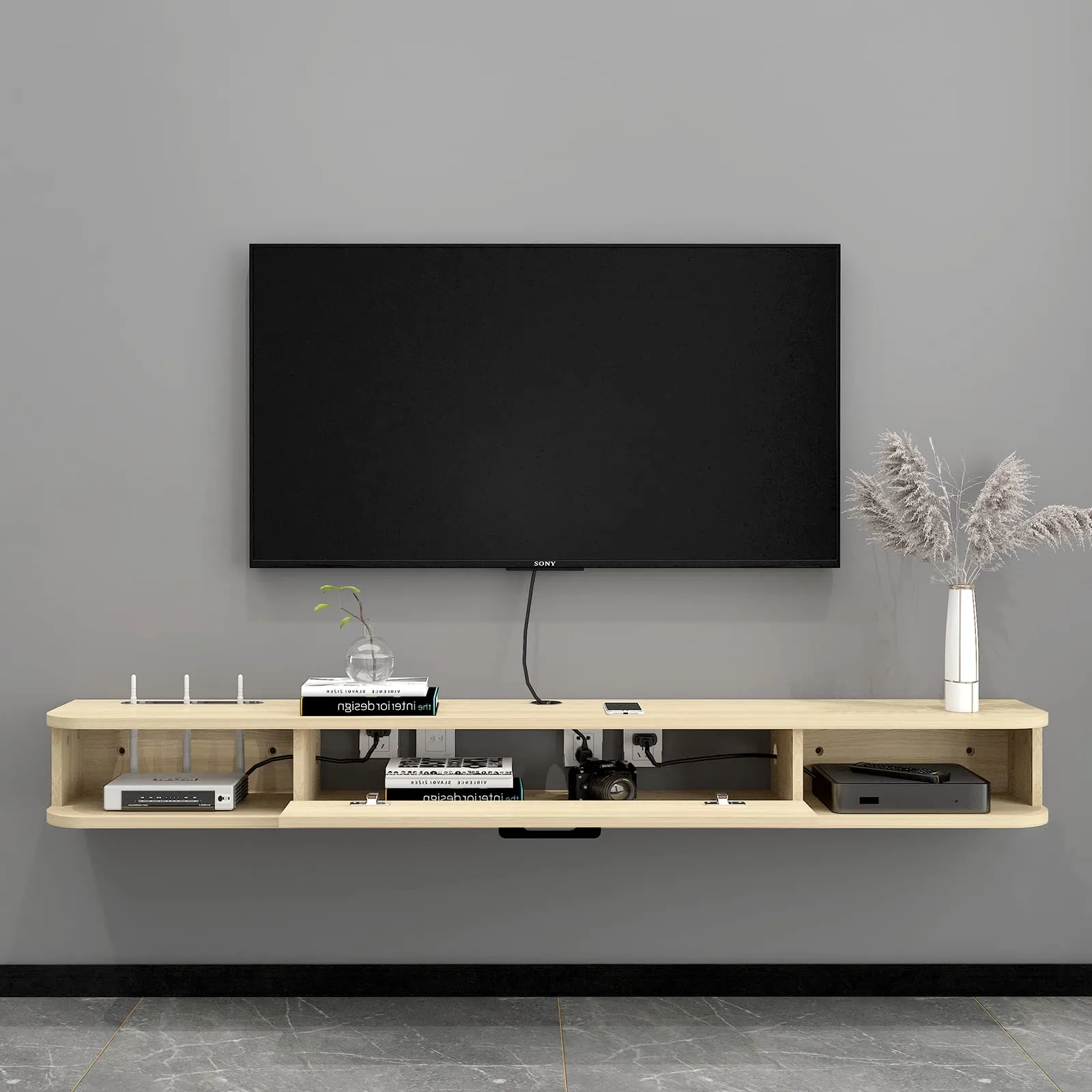 63" Pureza Floating TV Stand, Light Oak