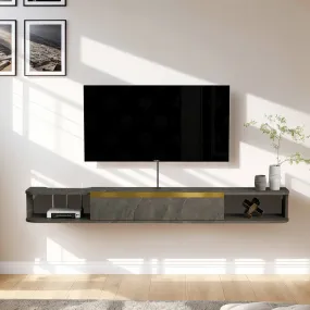 63" Slendera Floating TV Stand, Marble Grey