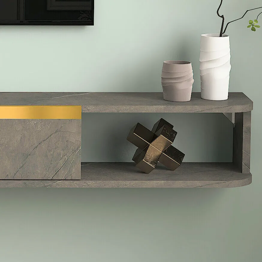 63" Slendera Floating TV Stand, Marble Grey