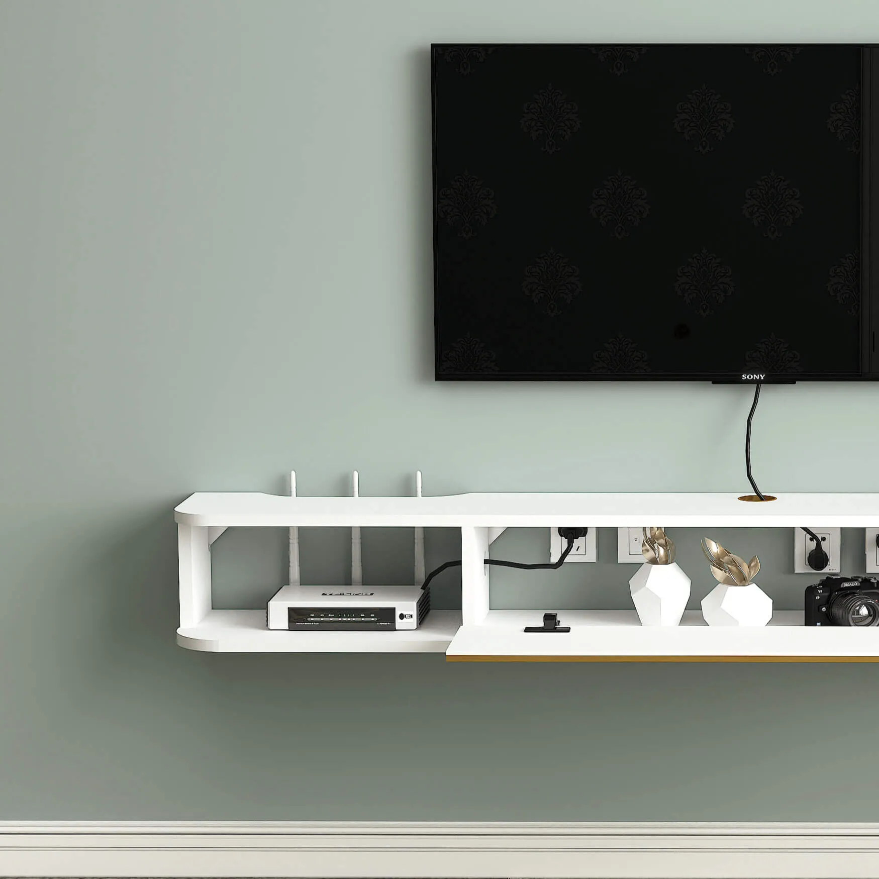 63" Slendera Floating TV Stand, Marble White