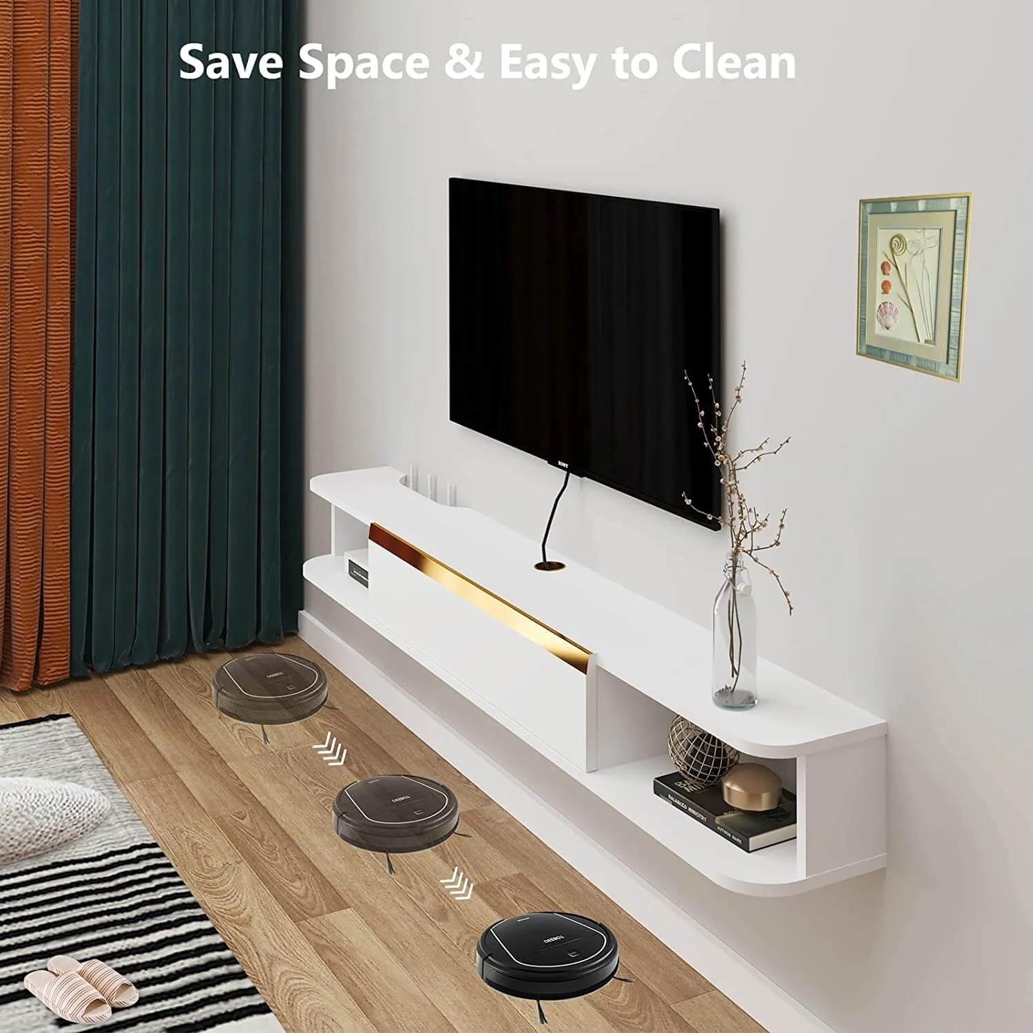 63" Slendera Floating TV Stand, Marble White