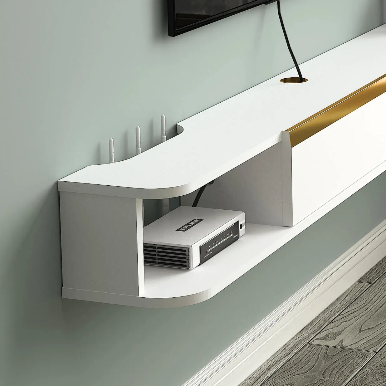 63" Slendera Floating TV Stand, Marble White