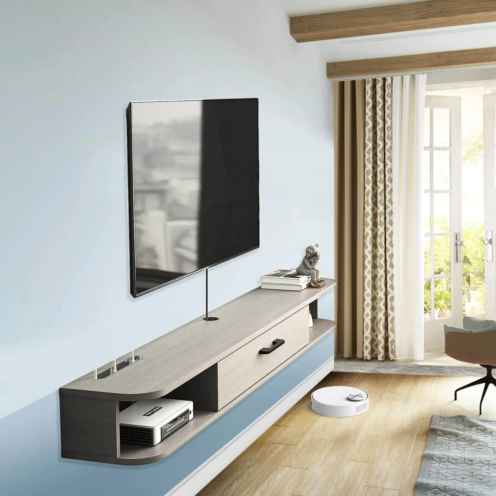 70.86" Eclan Floating TV Stand, Oak Grey