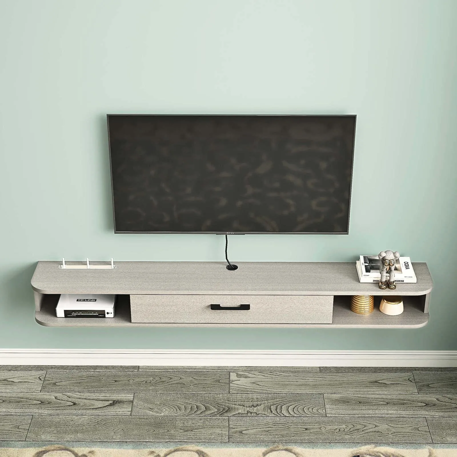 70.86" Eclan Floating TV Stand, Oak Grey