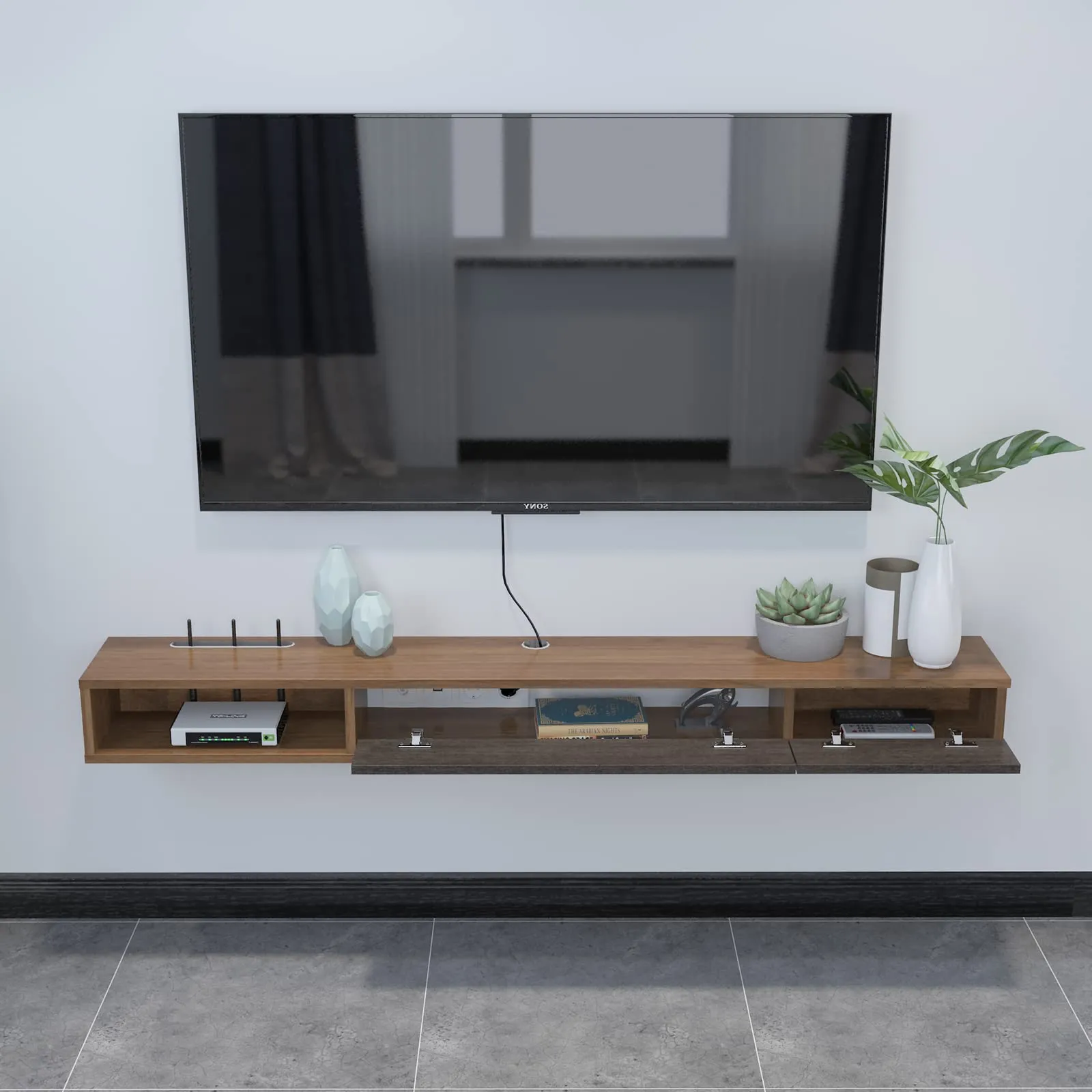 70" Dueta Floating TV Stand, Walnut