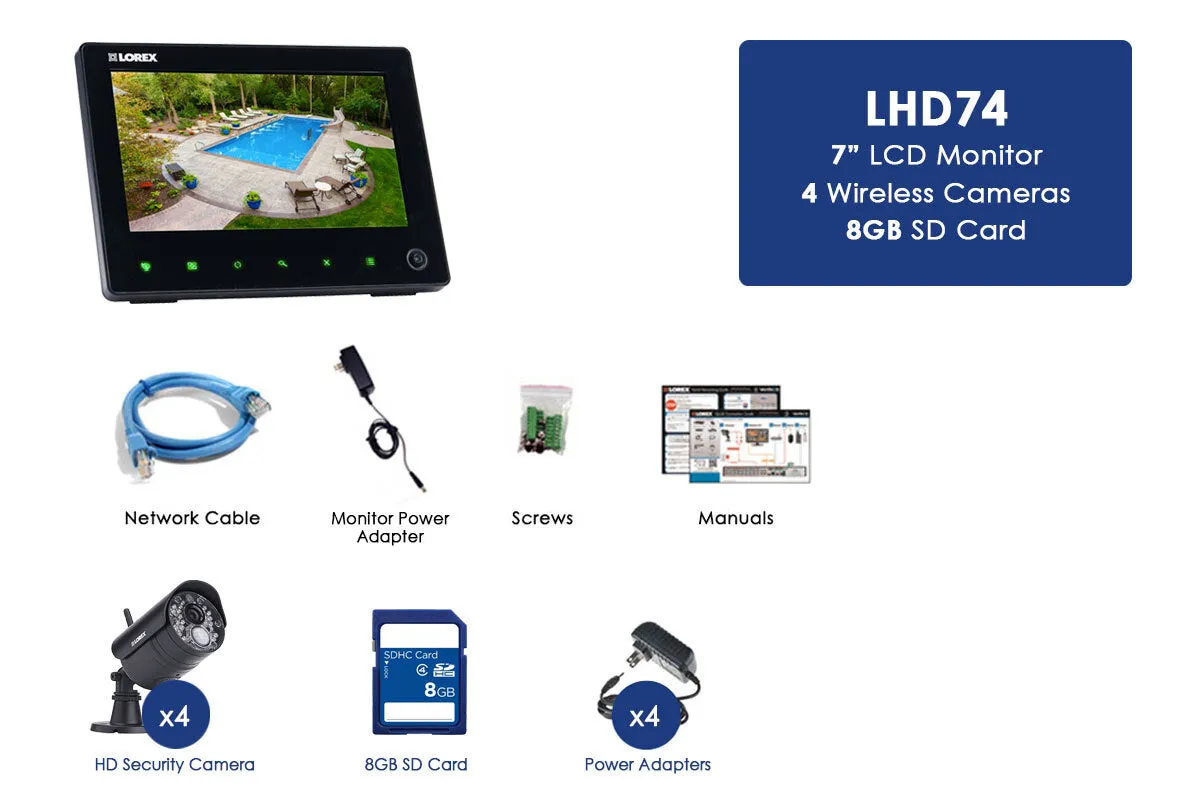 720p Wireless Video Surveillance System for home, 4 outdoor cameras with audio and 65FT night vision