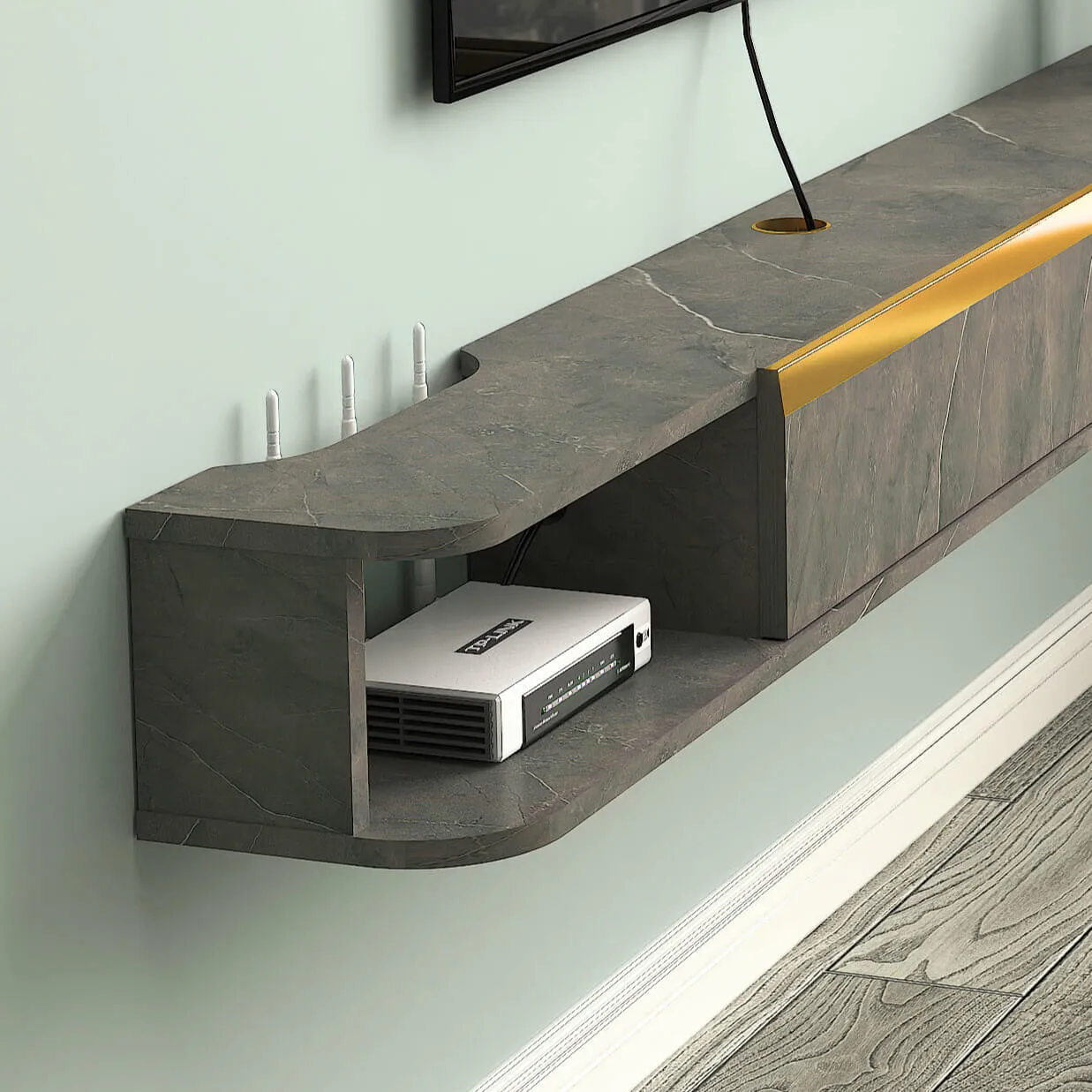 78" Slendera Floating TV Stand, Marble Grey