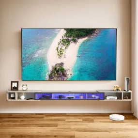 87"- 122" Retractable Floating TV Stand, Oak Grey