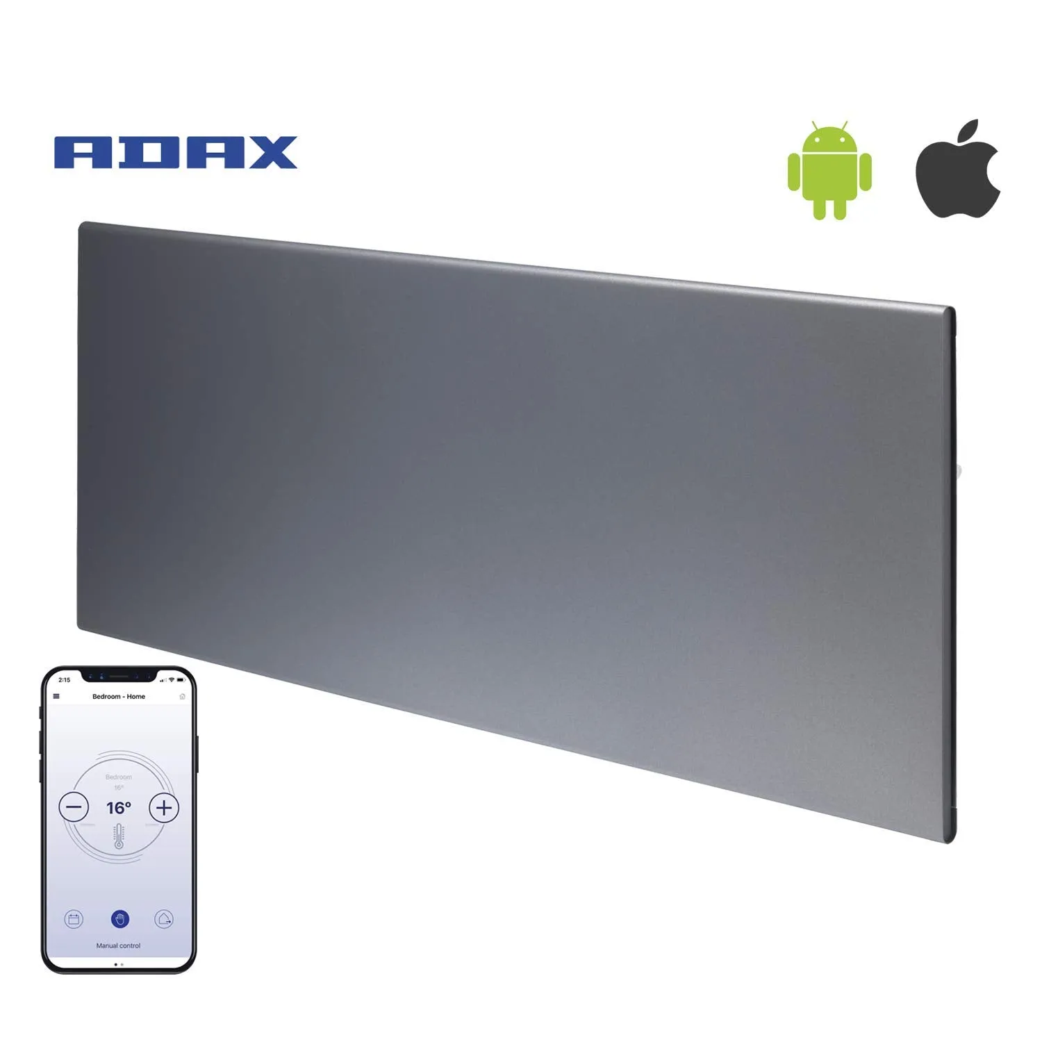 ADAX Neo Smart Wifi Electric Panel Heater/Convector Radiator With Timer. Smartphone Control, Splash Proof, Economic, Modern, Designer, 1200W, Lava Grey