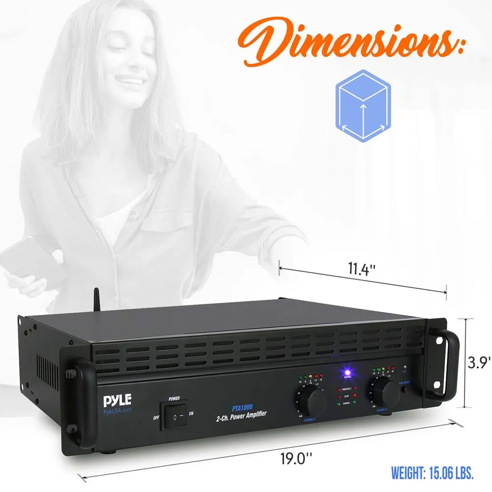 Bluetooth Pro Audio Power Amplifier - 2-Channel Professional Rack Mount Bridgeable Sound Amplifier (1000 Watt)