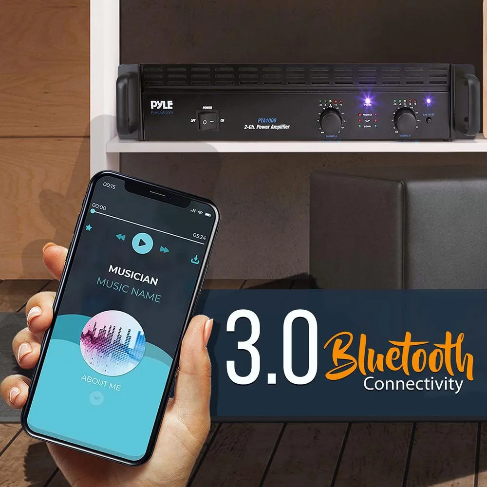 Bluetooth Pro Audio Power Amplifier - 2-Channel Professional Rack Mount Bridgeable Sound Amplifier (1000 Watt)