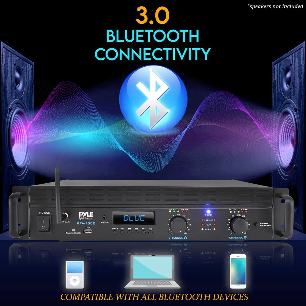 Bluetooth Pro Audio Power Amplifier - 2-Channel Professional Rack Mount Bridgeable Sound Amplifier