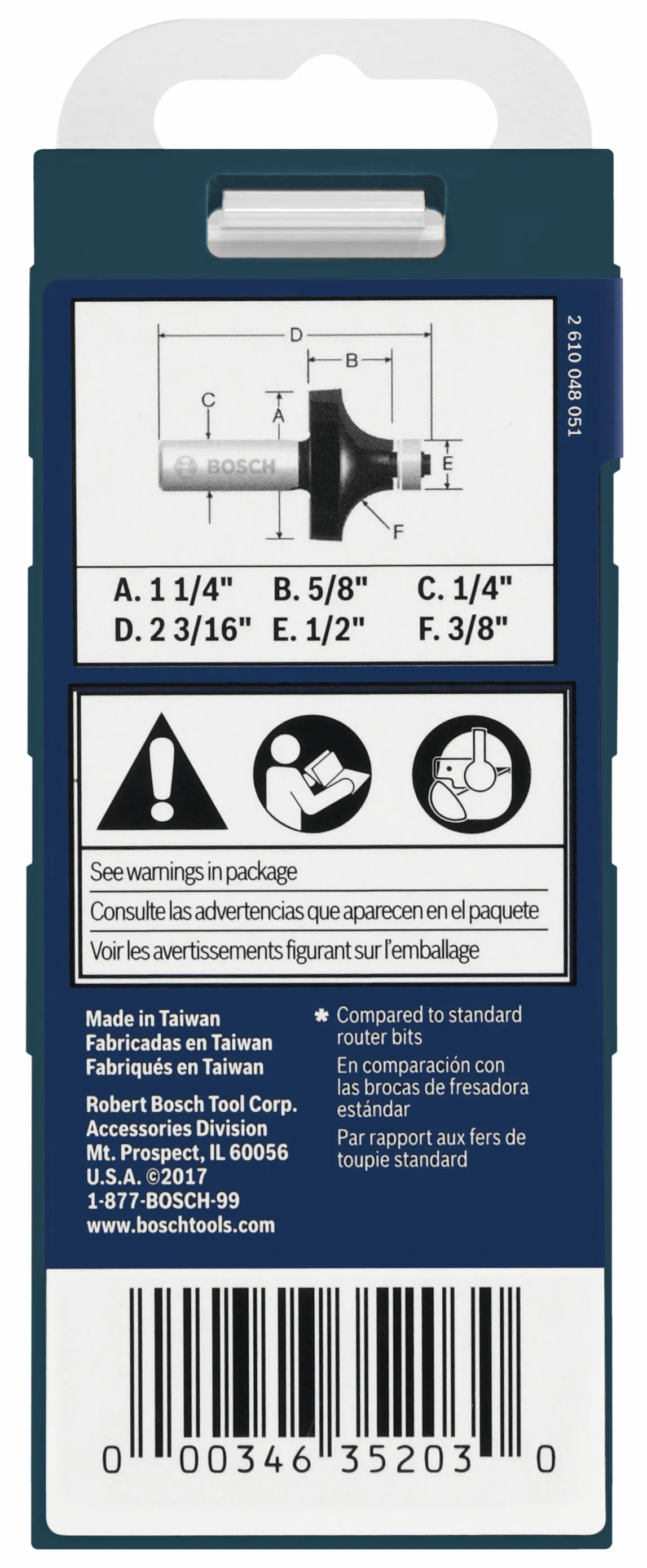 BOSCH 85296MC 3/8 In. x 5/8 In. Carbide-Tipped Roundover Router Bit