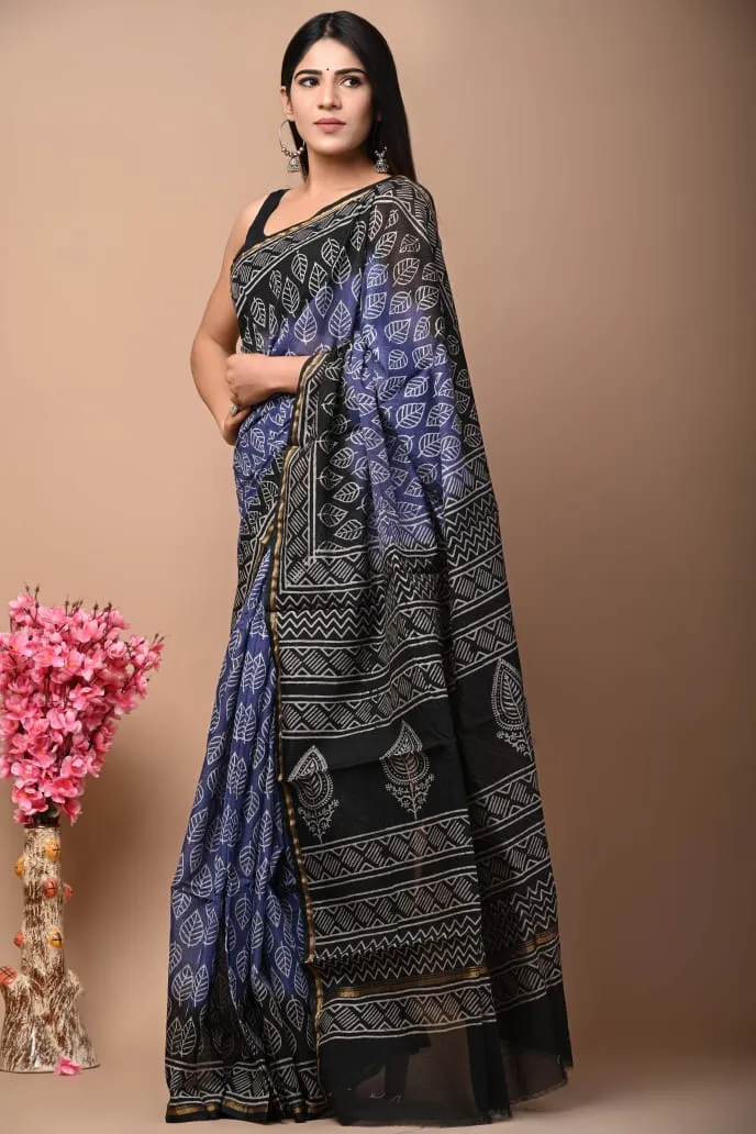 Chanderi Cotton Weaving Jari Patti & Digital Print Saree